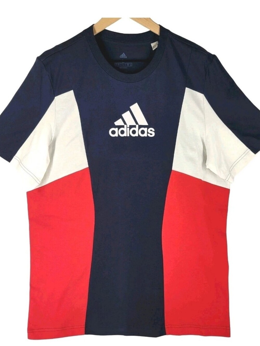 Adidas‎ Men’s Colorblock T-Shirt Retro Navy Blue Red White Big Logo Gym Size L